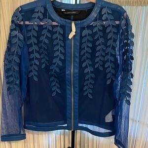 Colleen Lopez Blue Blazer with Leaf Pattern